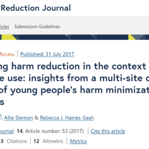 Developing harm reduction in the context of youth substance use: insights from a multi-site qualitative analysis of young people’s harm minimization strategies